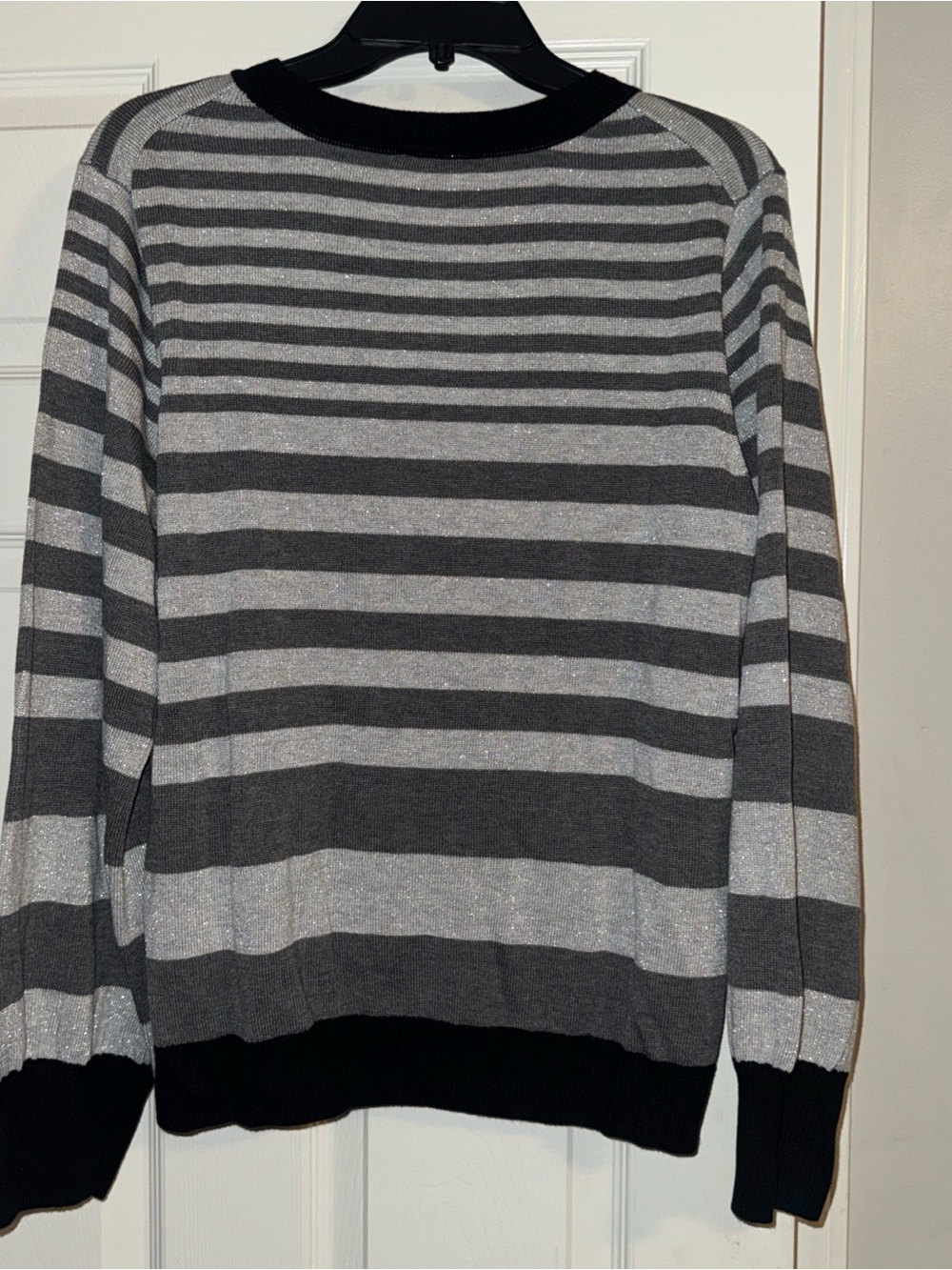 Karl Lagerfeld Black, Gray & White Striped Crewneck Sweater - Picture 5 of 5